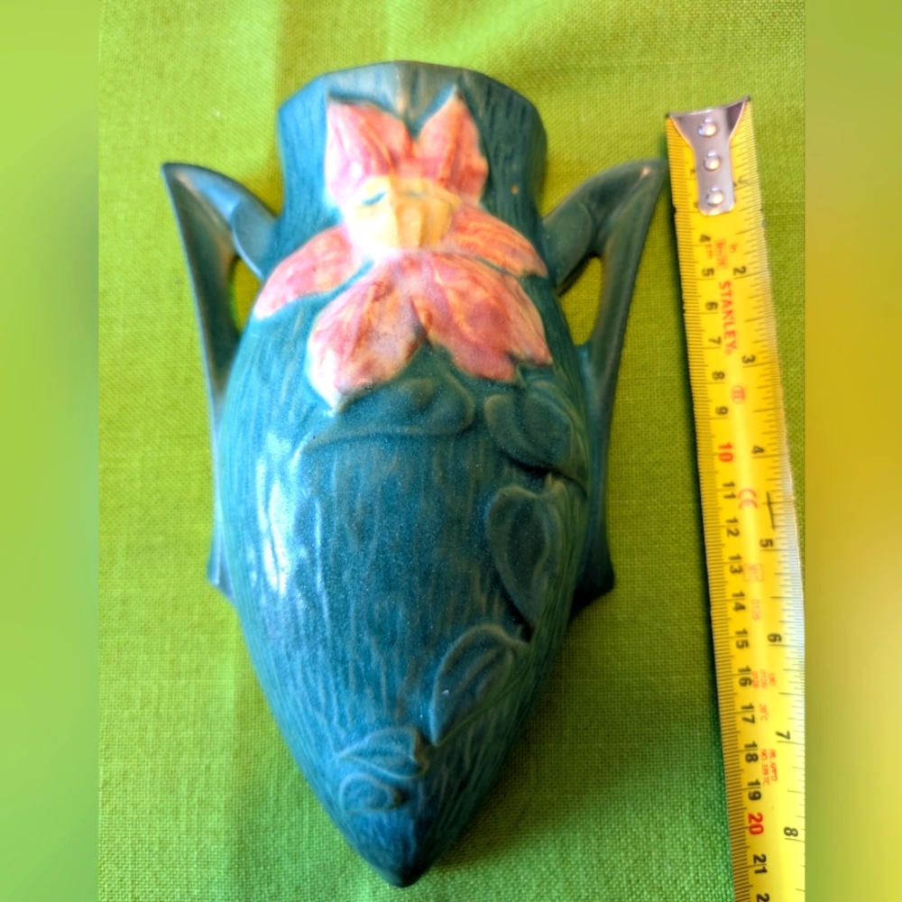 1944 Roseville pottery wall pocket in "Clematis" pattern